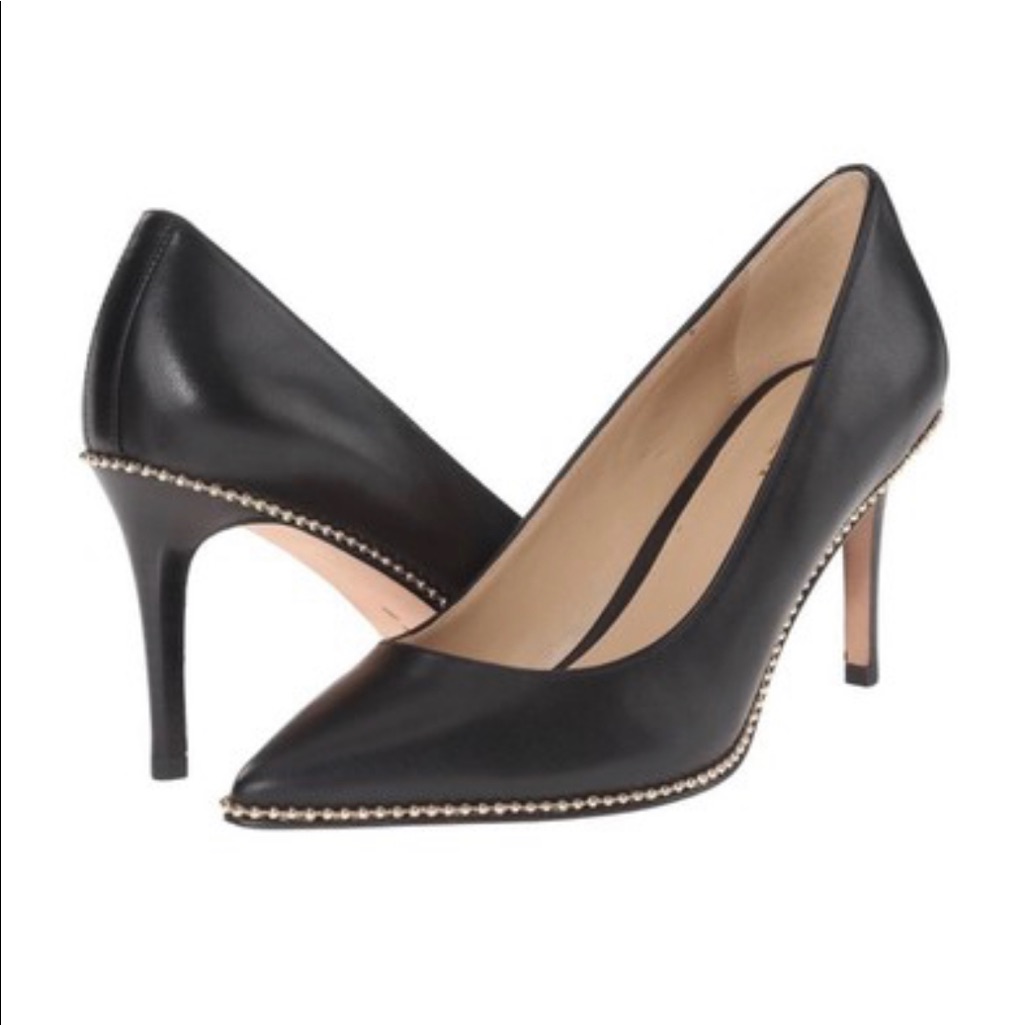 Coach Black Leather Bead Chain Heels
